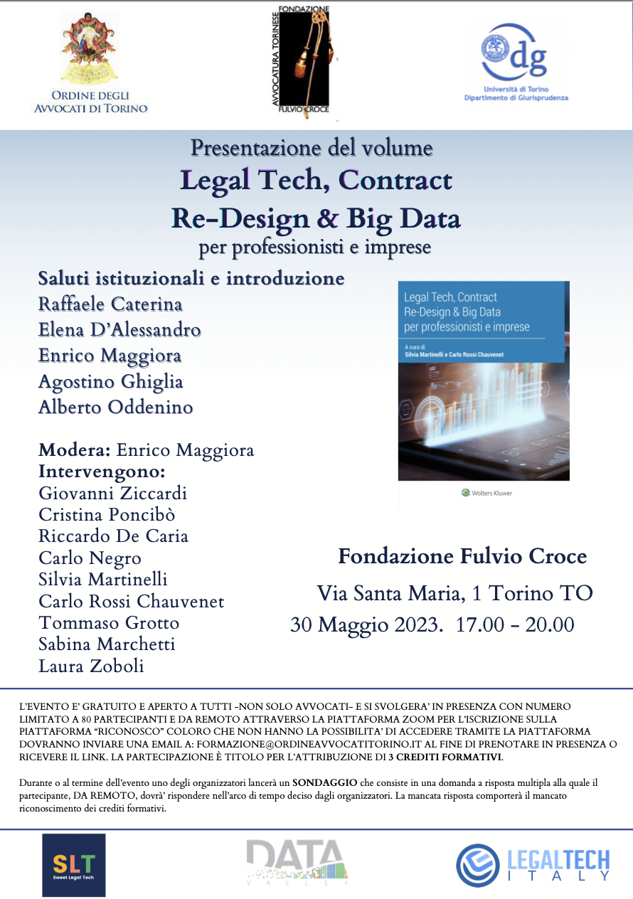 Presentazione del volume "Legal Tech, Contract. Re-Design & Big DataRe-Design & Big DataRe-Design & Big Data per professionisti e impreseper professionisti e imprese"